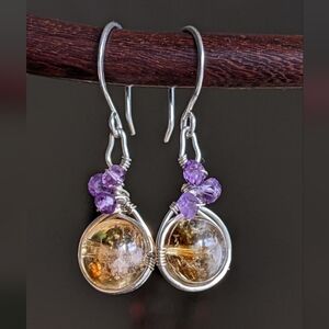 Cheerful Amethyst And Citrine Earrings Handmade In Sterling Silver